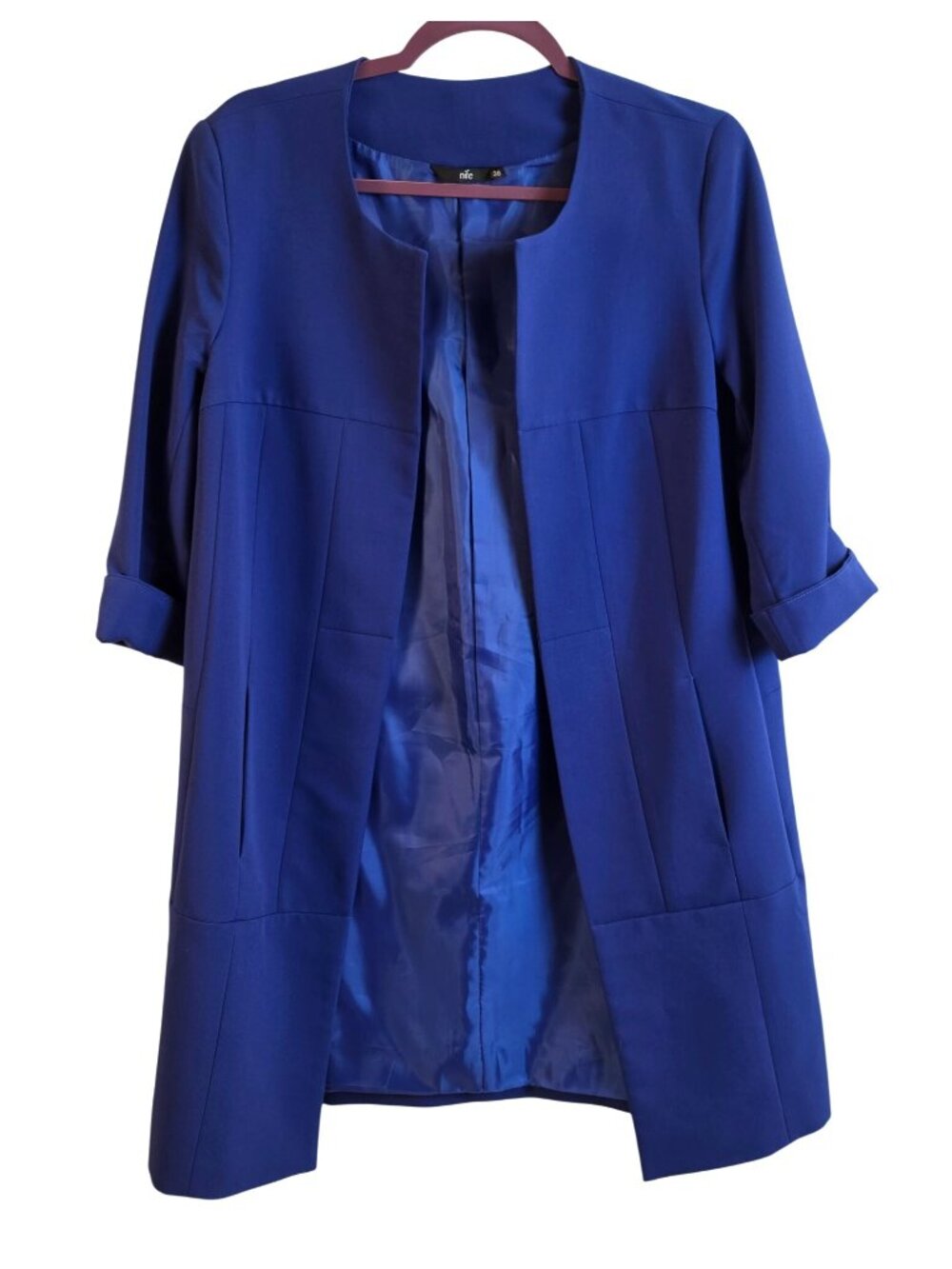 Nife Blue Open Front Oversized Coat Jacket 3/4 Sleeve Women’s M - Picture 1 of 7